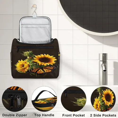 Vista 3 de cfpolar Animal Fox Flores Colgantes Neceser de Viaje Neceser Organizador de Maquillaje Bolsa de Almacenamiento de Cosméticos Baño Bolsa