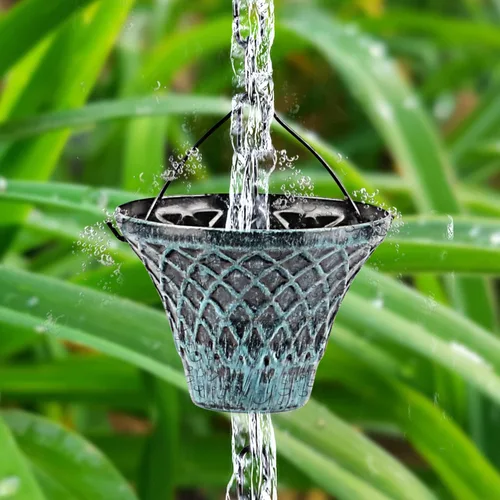 Vista 4 de Tfro & Cile Cadena de lluvia para canalón, captador de bajante, desviador de agua exterior, copas de lluvia decorativas para jardín, campanillas