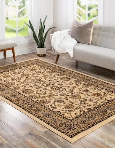 Vista 3 de Unique Loom Kashan Collection - Alfombra tradicional con diseño floral, color negro Marfil/negro
