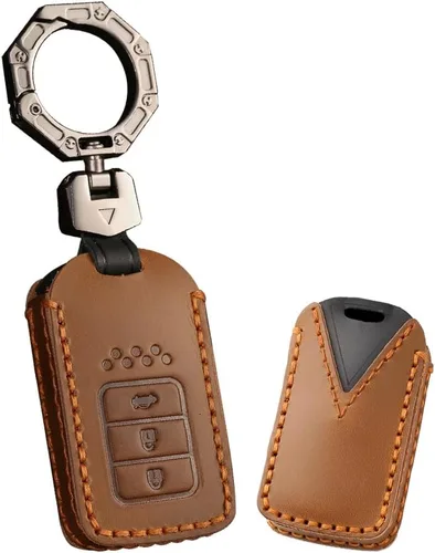 Vista 15 de ontto Funda de llavero de 2 botones para llave remota inteligente Honda, protector de llave de cuero para llave de coche, Negro