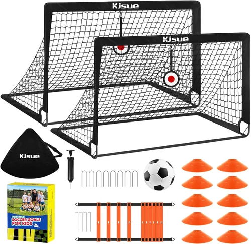 Vista 10 de Soccer Goal, Kids Soccer Goals for Backyard Set of 2, Pop Up Soccer Net Negro
