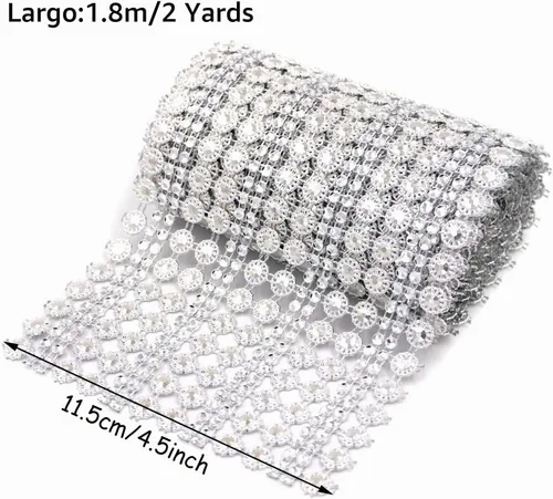 Vista 2 de Honbay Rollo de cinta de malla de diamantes de imitación con forma de flor brillante de 4.5 pulgadas x 2 yardas para bodas, cumpleaños, baby shower