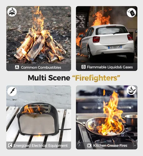 Vista 2 de AmzBoom Extintor de Incendios 2-Pack con Soporte de Montaje para Hogar, Cocina, Coche, Barbacoa - Extintor Portátil Pequeño A, B, C, K - 8-en-1