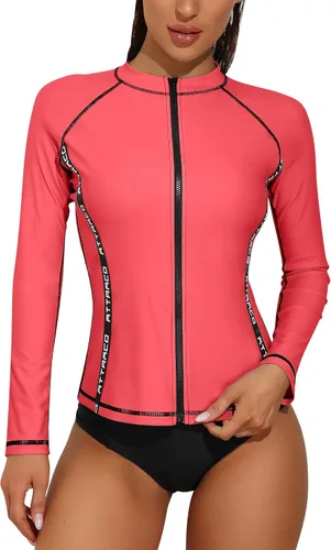 Vista 8 de ATTRACO Camisas de manga larga para mujer, chaquetas con cremallera completa, protección solar, traje de baño de surf #1 Aqua