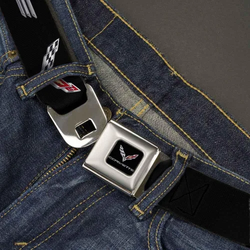 Vista 2 de Cinturón de seguridad con hebilla - CORVETTEC7 Logo NegroPlataRojo - 1.0" Ancho - 20-36 pulgadas de Largo