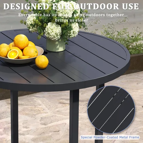 Vista 4 de 60" Round Outdoor Patio Table for 8, Metal Black Dining Table with Adjustable Umbrella Hole, Garden, Backyard & Deck Bistro Table