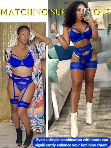 Vista 5 de Kaei&Shi - Lencería con liguero para mujer, conjunto de encaje traslúcido y sexy de 4 piezas combinadas