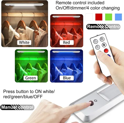 Vista 2 de HONWELL Nueva versión de luces de mostrador inalámbrico que cambia de color barra de luz LED, iluminación de cocina de gabinete con control remoto