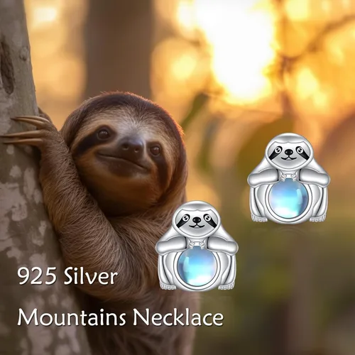 Vista 6 de Aretes de pandaperezoso para mujer, plata de ley 925 con piedra lunar, regalo de pandaperezoso para niñas, joyería de piedra lunar