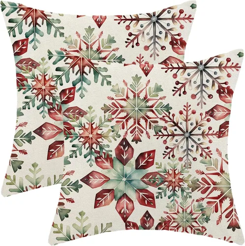 Vista 10 de Juego de 2 fundas de almohada de Navidad de 16 x 16 pulgadas, bonitas fundas de almohada bohemias de lino para decoración de invierno