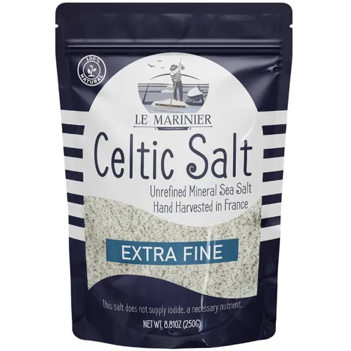 Vista 8 de Le Marinier Sal celta orgánica fina molida, 8 onzas, rica en minerales, 100% natural y sin refinar. Salero rellenable. Sal marina francesa