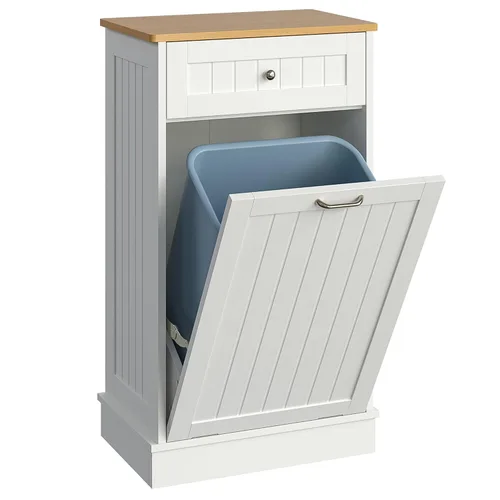 Vista 11 de LOUVIXA Gabinete de basura inclinable, armario de basura oculto con cajón, soporte de madera para basura a prueba de perros, cesta de lavandería