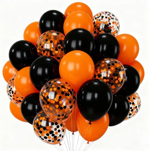 Vista 11 de Globos de helio de látex negro y dorado de 12 pulgadas, globo de confeti negro y dorado para decoración de fiestas, paquete de 50
