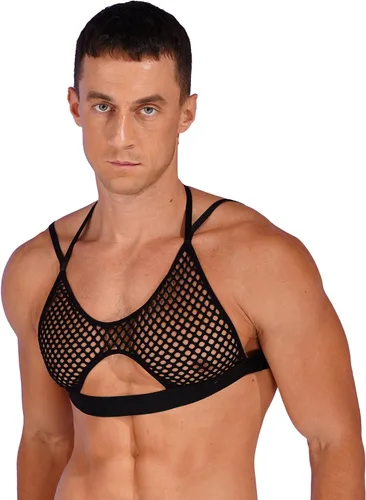 Vista 2 de ACSUSS Camiseta sin mangas exótica para hombre, sexy, para cuerpo, pecho, muscular, arnés, vendaje, lencería gay, disfraces