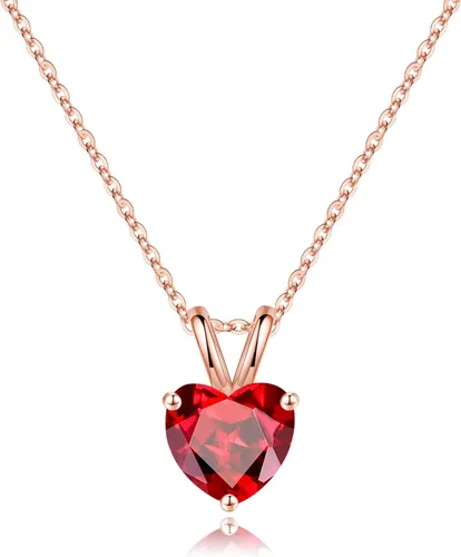 Vista 29 de SMILEST Dainty Heart Birthstone Necklace for Women, 925 Sterling Silver 01-enero-granate rojo