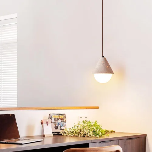 Vista 5 de Lámpara colgante de travertino amarillo contemporánea, lámpara de techo ajustable con pantalla de vidrio blanco leche, lámpara de techo ajustable