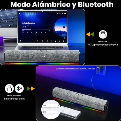 Vista 4 de SOULION Altavoces de computadora para monitor de escritorio USB Plug & Play Barra de sonido de PC