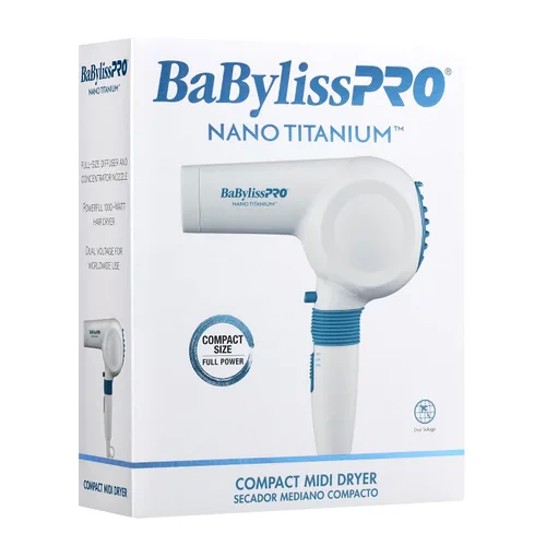 Vista 6 de BaBylissPRO Compact Midi Hair Dryer, 1000 watts, Great for Travel or touchups, Includes Diffuser and Concentrator