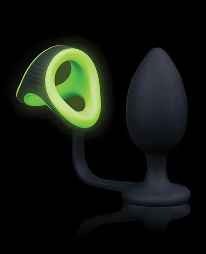 Vista 2 de Ouch GITD Plug W/CRing & BallStrap Grn OU726GLO