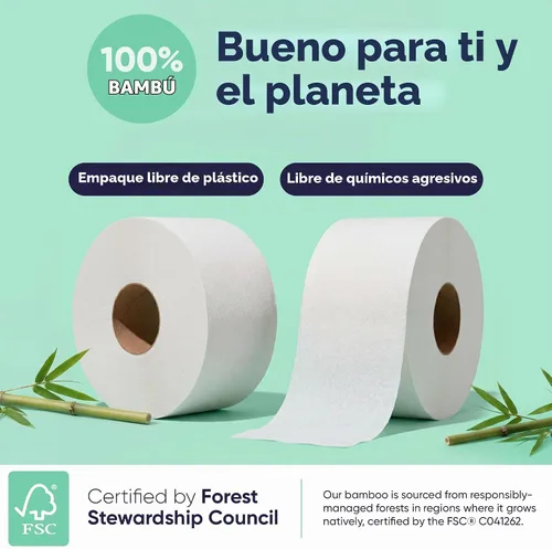 Vista 4 de Save Trees Rollos comerciales de papel higiénico jumbo – Bambú, 12 rollos por caja, 1000 pies sin perforar, 2 capas, blanco, papel higiénico a