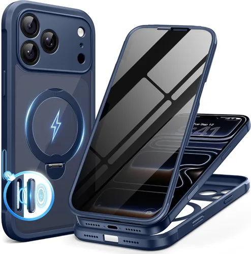 Vista 120 de BERFY Funda para iPhone 12 Pro Max, compatible con MagSafe, protector de pantalla de privacidad integrado y protección de cámara, antiespía