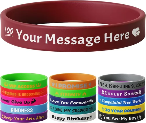 Vista 41 de 10-2000 piezas de pulseras de goma personalizadas con texto - Pulseras de silicona personalizadas a granel para conciencia, eventos, apoyo, regalos