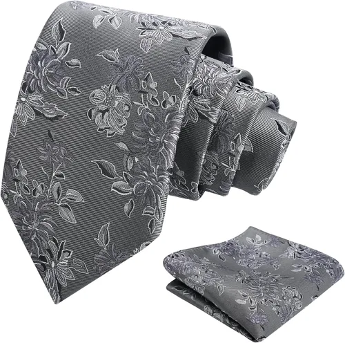 Vista 6 de Alizeal Mens 3.15inches Leaf Flower Pattern Tie with Floral Pocket Square Set