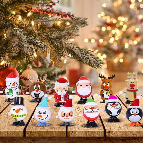 Vista 6 de Max Fun Surtido de 12 juguetes navideños para rellenar bolsas de regalos de fiesta de Navidad (juguetes de cuerda navideña)
