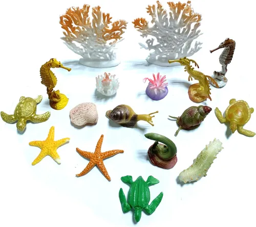 Vista 4 de Paquete de 50 mini figuras de vinilo de plástico de animales marinos del océano, figuras realistas bajo el mar, regalo de baño para niños