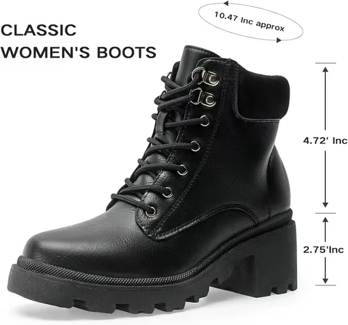 Vista 2 de MUSSHOE Botas de combate para mujer, botines y botines con cordones para mujer, cuello suave con cremallera lateral