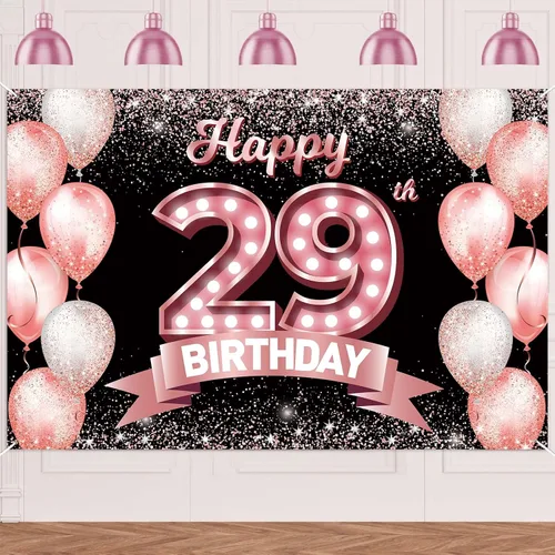 Vista 229 de Cartel de feliz cumpleaños décimo oro rosa, telón de fondo, saludos a 10 años, globos de confeti, decoración temática para niñas de 10 años