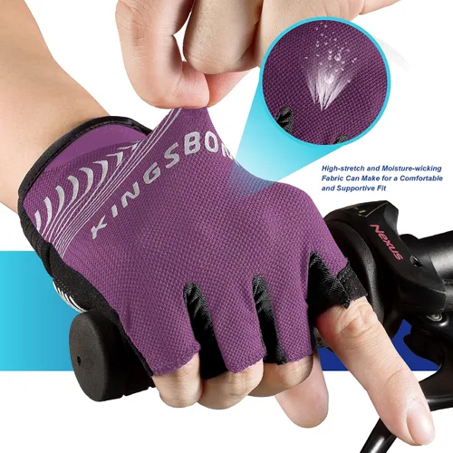 Vista 5 de KINGSBOM Guantes de ciclismo que absorben los golpes con almohadilla de gel de silicona ligera, transpirables y antideslizantes para hombres