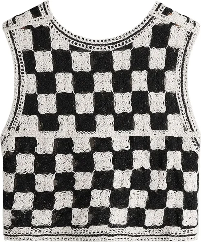 Vista 2 de Verdusa Chaleco de punto a cuadros sin mangas con cuello en V y botones para mujer