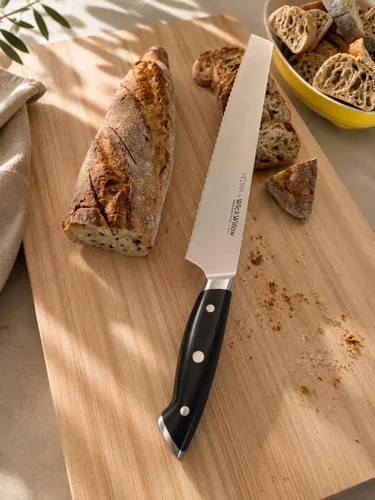 Vista 3 de WICKWILLOW Cuchillo de pan de 10 pulgadas – Acero alemán afilado DIN1.4116 – Cuchillo dentado para rebanar pan casero, masa madre y pastel – Espiga