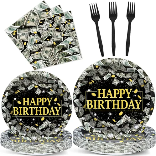 Vista 20 de gisgfim 96 piezas de suministros para fiesta de cumpleaños de 18 años, platos de papel, servilletas, hora de ser adulto, rojo y negro, juego
