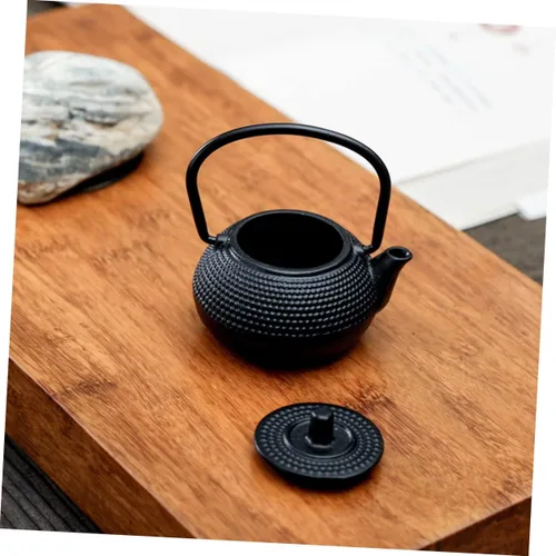 Vista 3 de SHERCHPRY Mini tetera gris hierro fundido tetera decorativa tetera tetera adornada para Tearoom