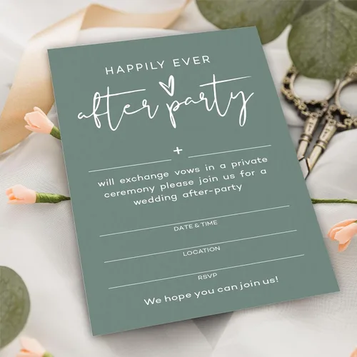 Vista 3 de TPYEN Invitaciones de fiesta Happily Ever After, invitación minimalista de fiesta de recepción de boda verde oscuro, celebración para novia y novio
