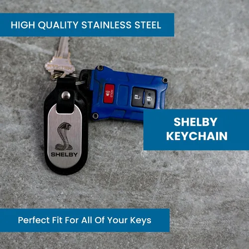 Vista 4 de Shelby Cobra Snake - Llavero FOB de acero inoxidable con licencia oficial Shelby®, hecho de acero inoxidable (llavero) y piel auténtica, fabricado