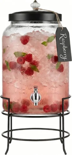 Vista 9 de [Renovado] Style Setter - Dispensador de bebidas de vidrio, pomo de cerámica, Manchester, 1 galón Thick Crystalline Chrome Tap Non-Drip Spigot