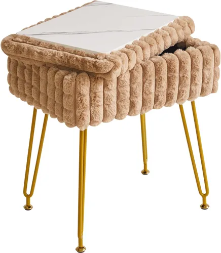 Vista 14 de IBUYKE Taburete Rectángulo con Reposapiés Otomano, Taburete de Tocador de Maquillaje, Mesa Auxiliar, Asiento de Tocador de Terciopelo, Silla