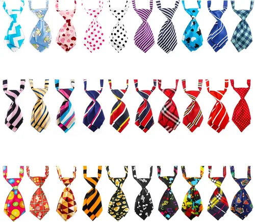 Vista 11 de Segarty Pajaritas para perros a granel, paquete de 40 lazos para perros, collares para cachorros, corbatines ajustables para perros pequeños, Varied