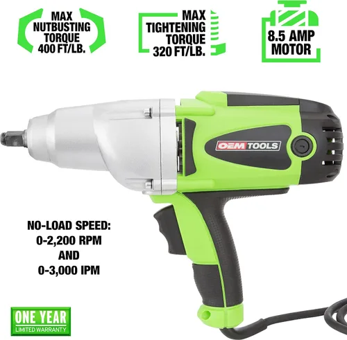 Vista 2 de OEMTOOLS 24666 Llave de impacto de trabajo pesado de 1/2", controlador de impacto con cable de 120V para tuercas de rueda, reparaciones del hogar