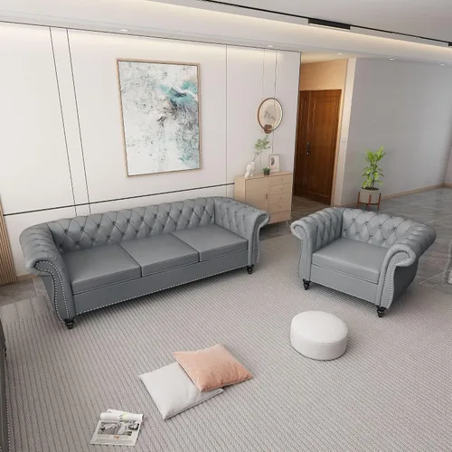 Vista 55 de QHITTY Juego de 2 piezas para sala de estar, Sofá Seccional Chesterfield Silla Contemporáneo Tapizado de Terciopelo Loveseat Juego de Sofás