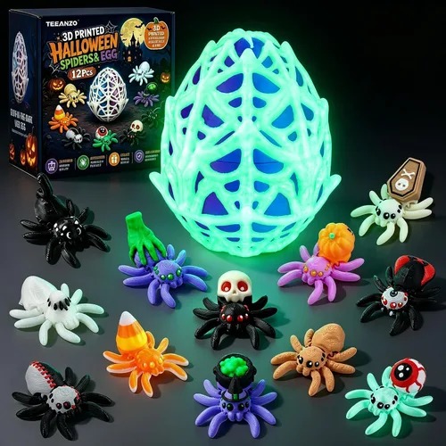 Vista 11 de 12 Pack Halloween 3D Printed Toy Surprise Spider & Egg Party Favors for Kid 12 Pack Egg With Spiders