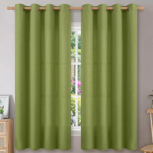 Vista 101 de BGment Cortinas de Lino Beige de 63 Pulgadas de Largo 2 Paneles - Tratamientos para Ventanas con Textura de Arpillera Filtrantes de Luz Cortinas