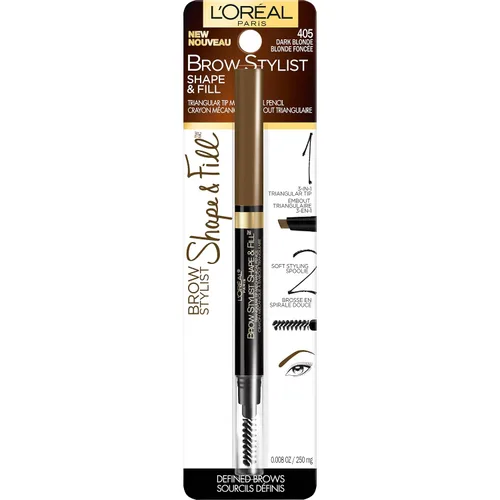 Vista 2 de L'Oreal Paris Lápiz de maquillaje mecánico para cejas con forma y relleno, color rubio oscuro, 0.008 onzas