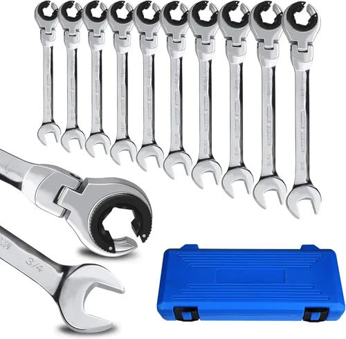 Vista 10 de LOSCHEN 1 llave de trinquete de cabeza flexible abierta 3/4, llave de trinquete SAE con 72 dientes, llave de trinquete de tubo de acero al cromo