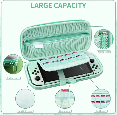 Vista 2 de FUNDIARY Funda de transporte para Nintendo Switch OLED, a prueba de golpes, bolsa de viaje portátil para accesorios con funda protectora de PC