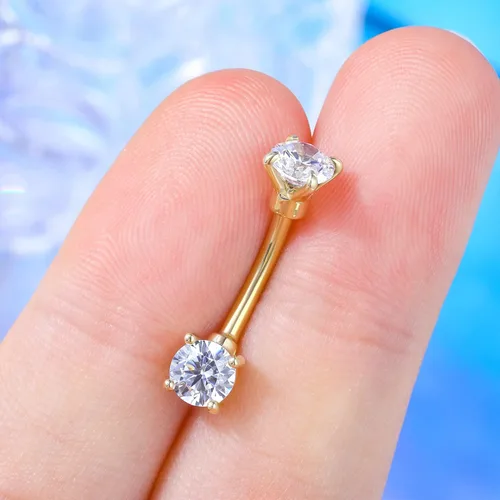 Vista 4 de CM Crareesi Mania Piercing de ombligo de oro de 14 quilates para niñas, doble circonita cúbica transparente, piercing de ombligo de oro de 0.49oz