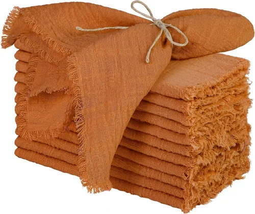 Vista 19 de TURSTIN 12 Piezas de Servilleta de Lino de Algodón Servilleta de Tela Hecha a Mano con Flecos 17 x 17 Pulgadas Servilletas Suave para Cenas Bodas